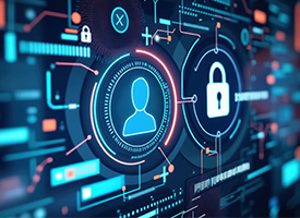Digital interface showing user icon and padlock symbol, indicating cybersecurity.