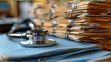 Close Up of Stethoscope on Medical Files in Healthcare Setting