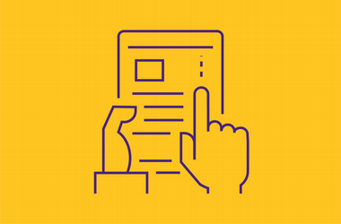 graphic of a finger pointing to a mobile phone display