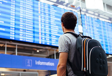 image of person looking at a flight display at an airport