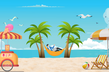 Graphic of person on the beach in a hammock