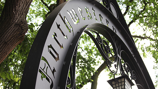 Close-up of Weber Arch on Evanston campus